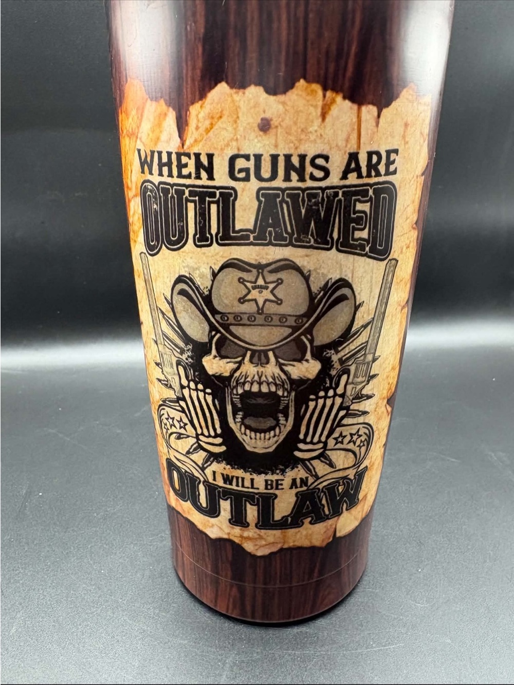 When Guns Are Outlawed Outlaw Skull Graphic Tumbler - Brown/Tan
